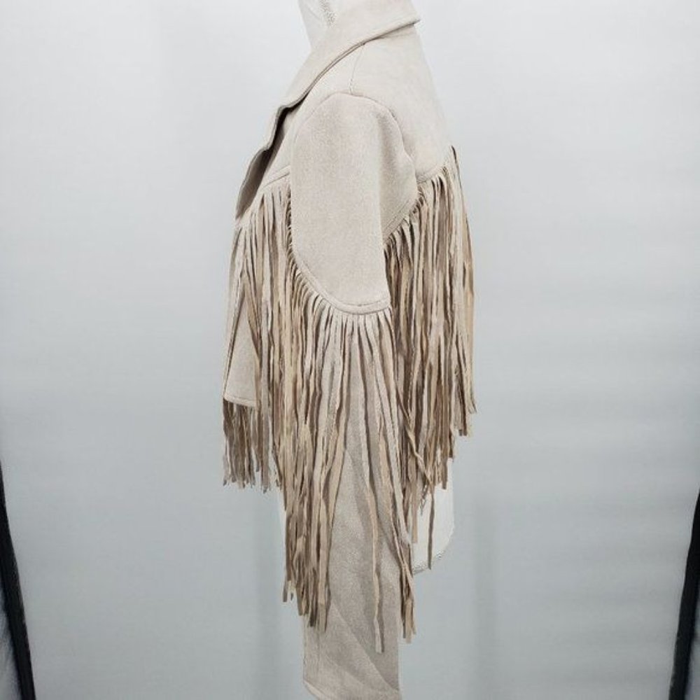 VEVERET Fringe Jacket Cream Faux Suede Moto Western Rodeo Bolero NWT - Picture 7 of 12